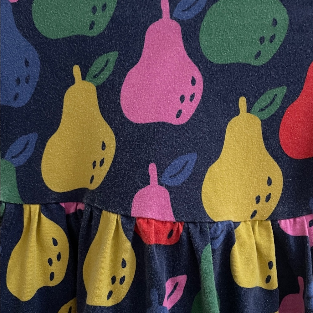 HANNA ANDERSSON Elbow Print Skater Dress Colorful Pears On Navy Size 120 US 6/7 - Picture 4 of 6